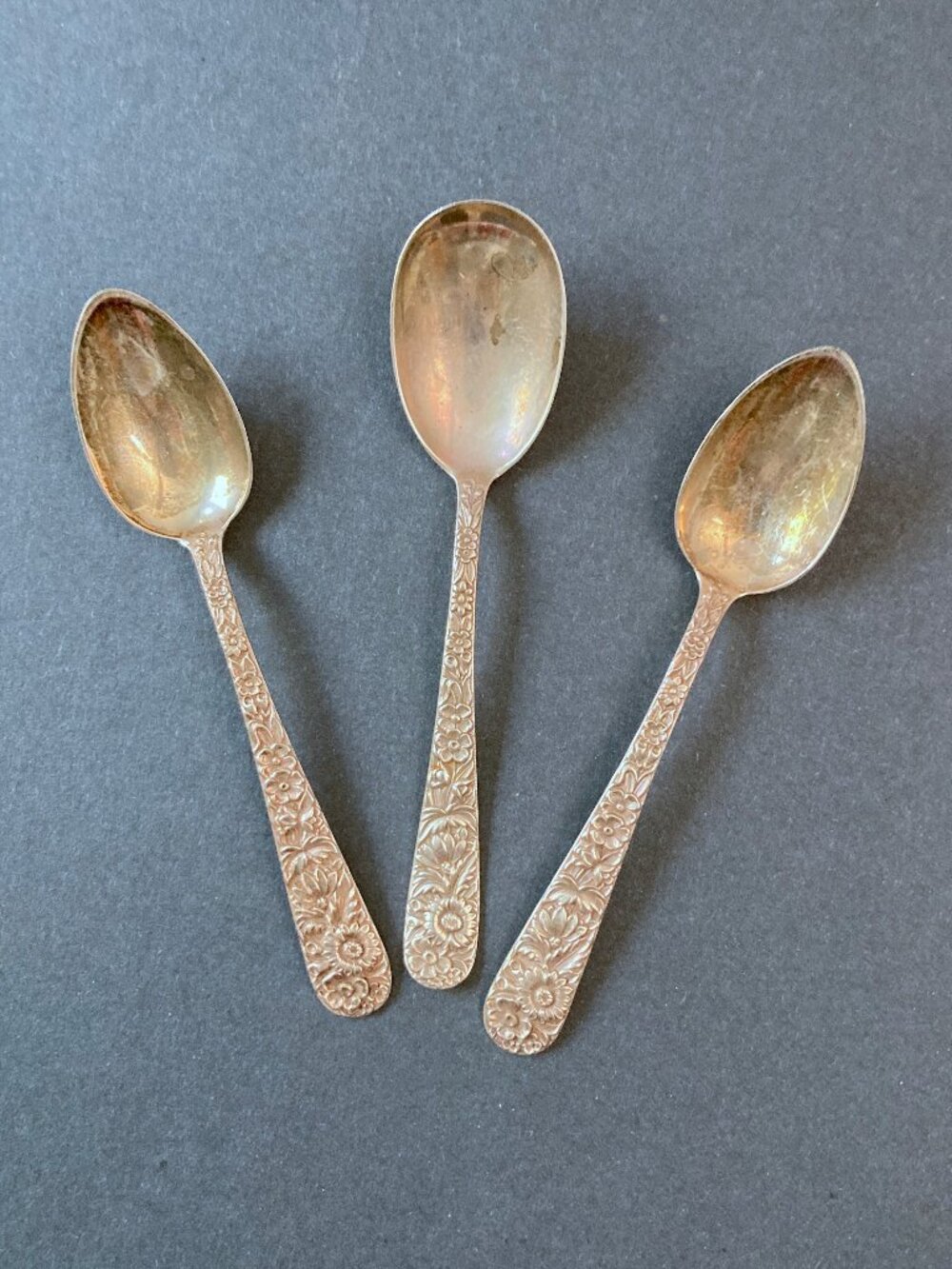 Set of 3 Sterling Silver Kirk & Son Repousse Spoons Monogrammed Vintage 86g